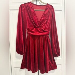Red Velvet Long Sleeve Dress - Never Worn
